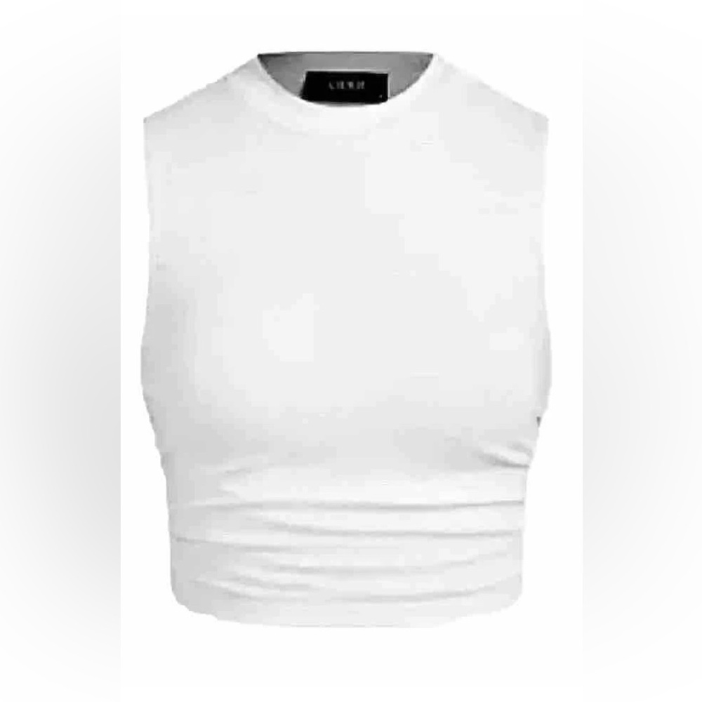 Cider-Solid Sleeveless Ruched Crop Top-Women’s Size: Large-Color: White-NEW!!